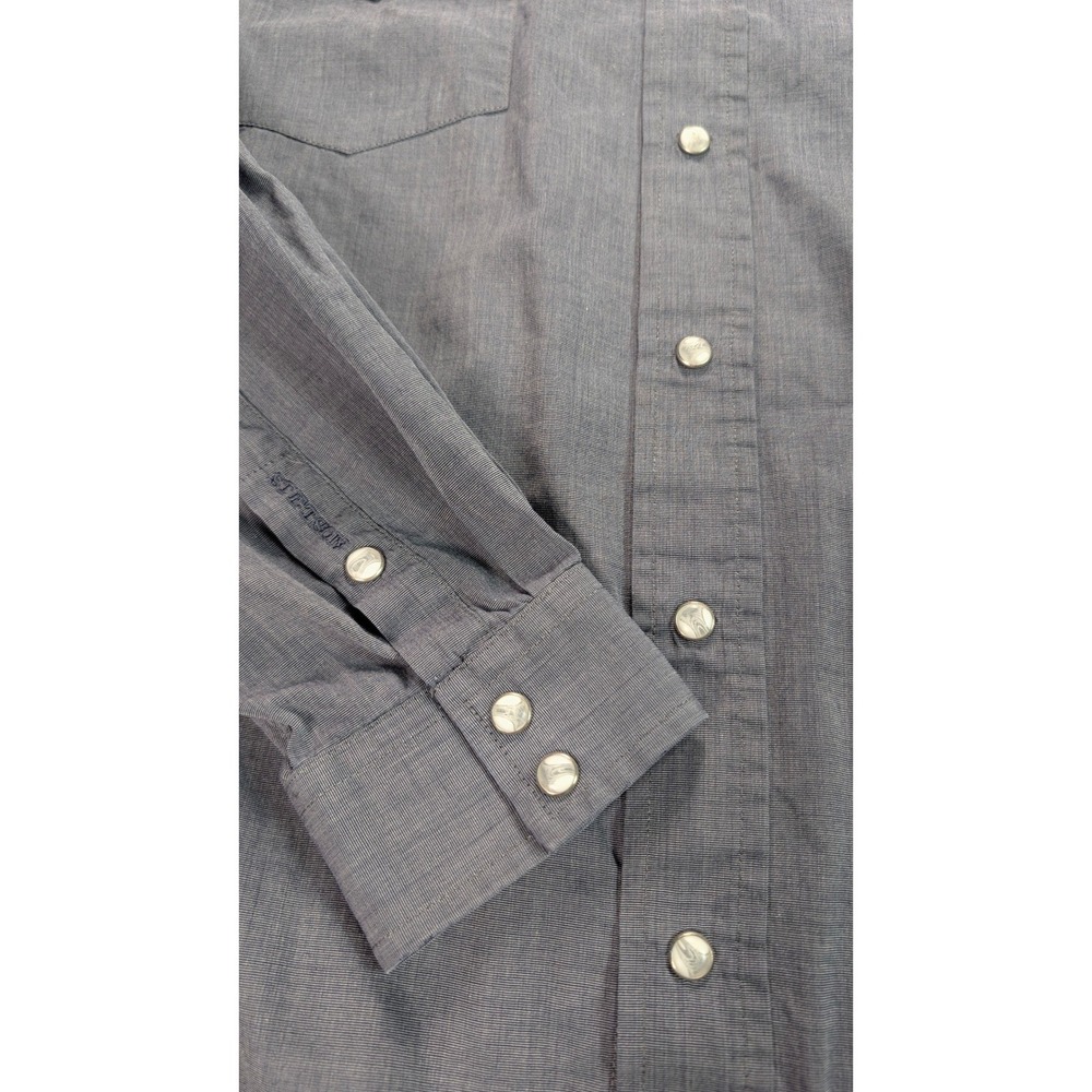 Stetson Mens Blue Micro Check Western Snap Button Long Sleeve Shirt L - Picture 13 of 14